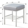 thumbnail image 5 of Tcbosik Square Ottoman with Shelf, Shoe Changing Stool - 300 lbs Capacity, Faux Leather Upholstered Bench with White Metal Legs, Easy Assembly, Silver, 5 of 6