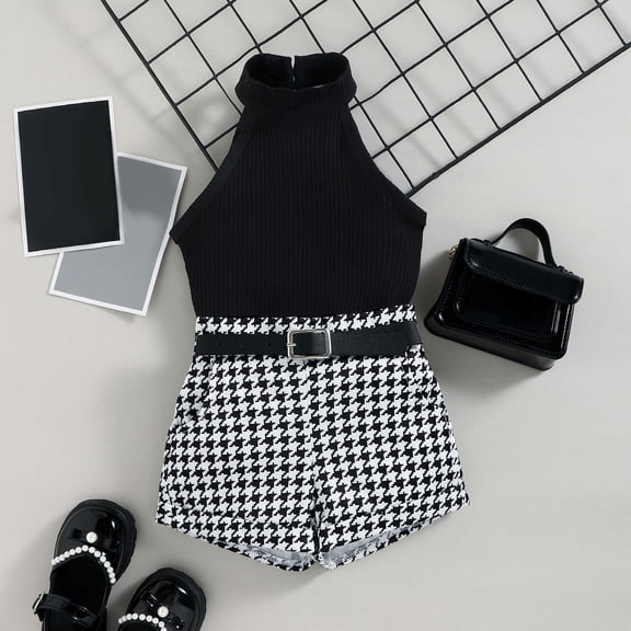 Vedolay Shorts Sets Girls 2 Piece Girl's 2 Piece Outfits Cute Print Bow Front Ruffle Top with Shorts,Black 3-4 Years