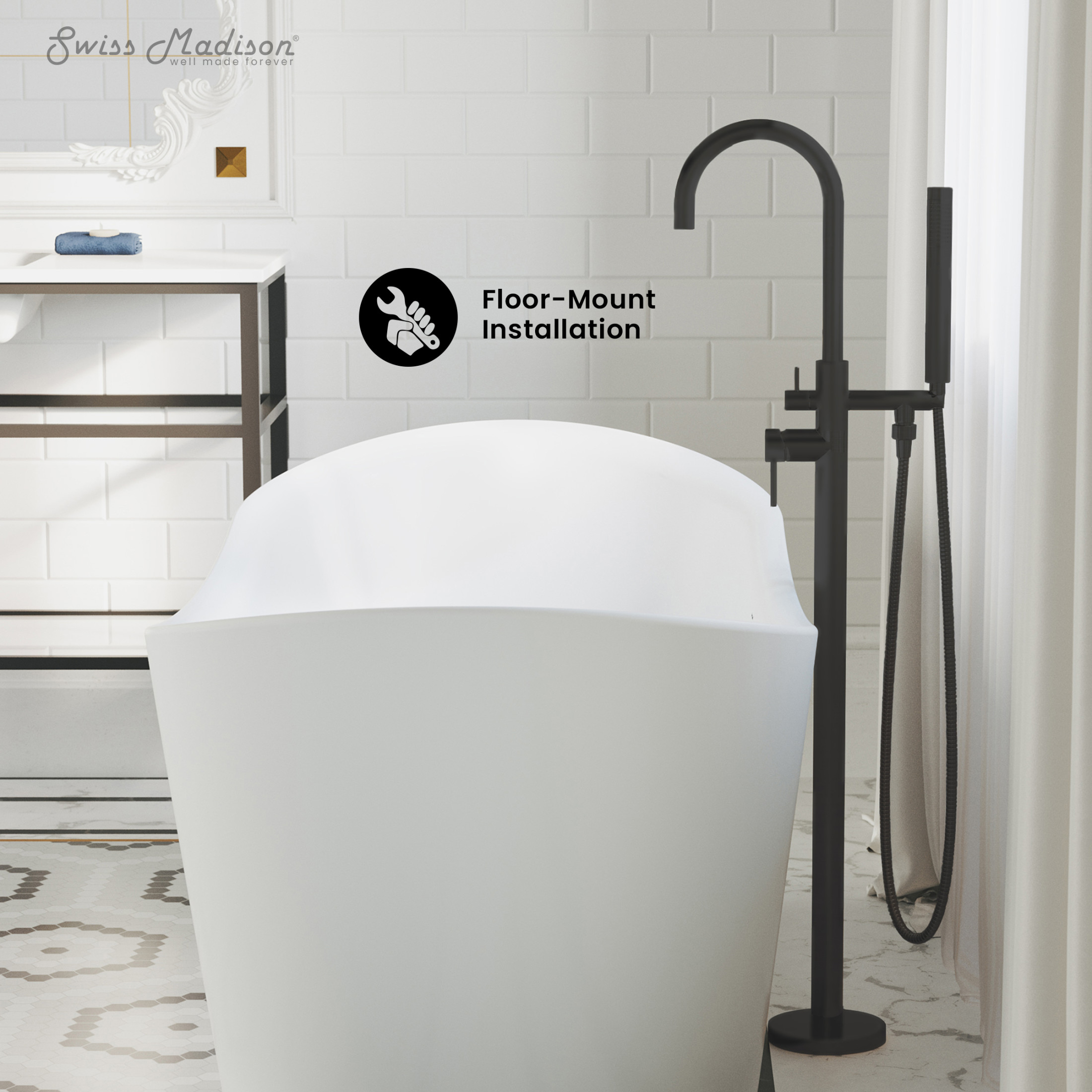 Ivy Freestanding Bathtub Faucet in Matte Black