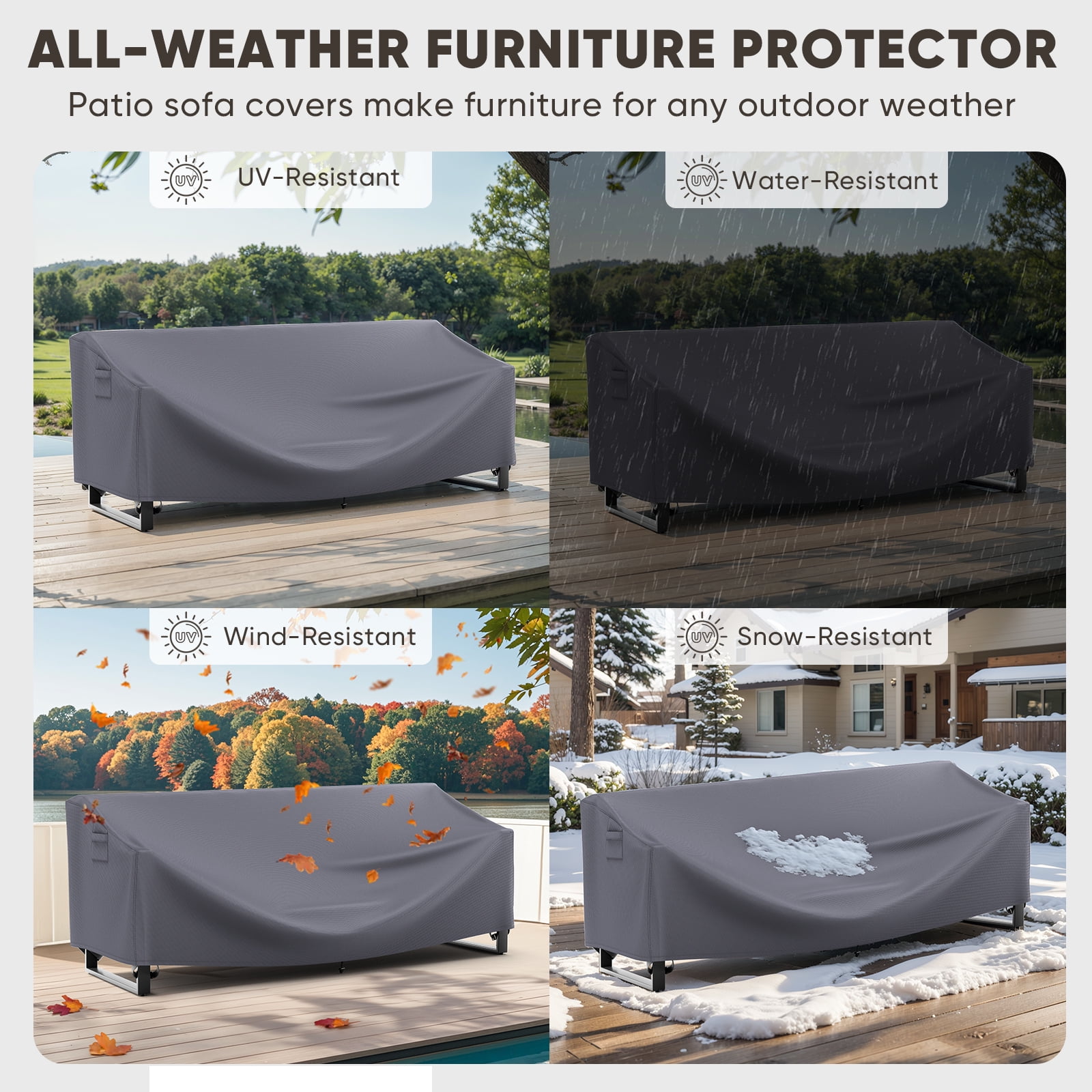 Gymojoy Patio 3-Seater Sofa Cover,600D PVC Coated Fabric Universal Simple Outdoor Patio Chair Cover,Waterproof and Sun-proof,Gray