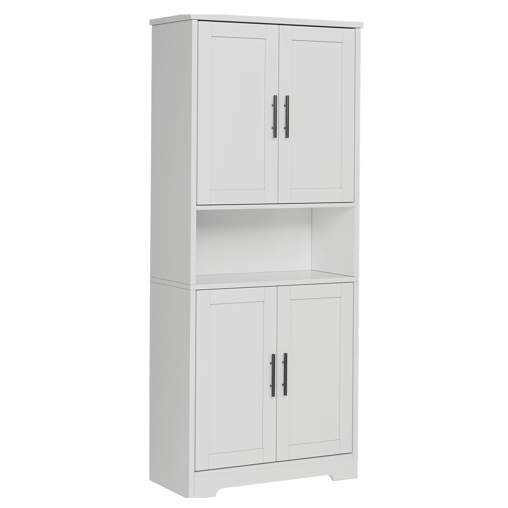 Freestanding Pantry Cabinet - 70 Inch Tall with 4 Doors & 3 Shelves, white