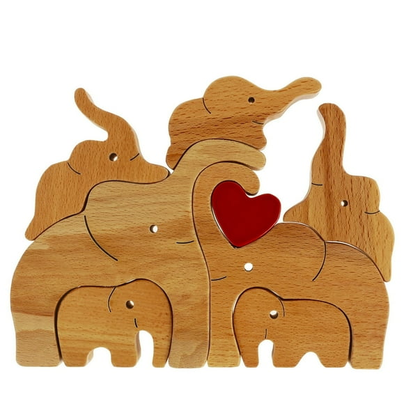 MesaSe Wooden Cuddling Elephant Wooden elephant statue handmade wooden elephant ornament parent-child statue creative red heart elephant ornament family elephant gift wooden elephant cra