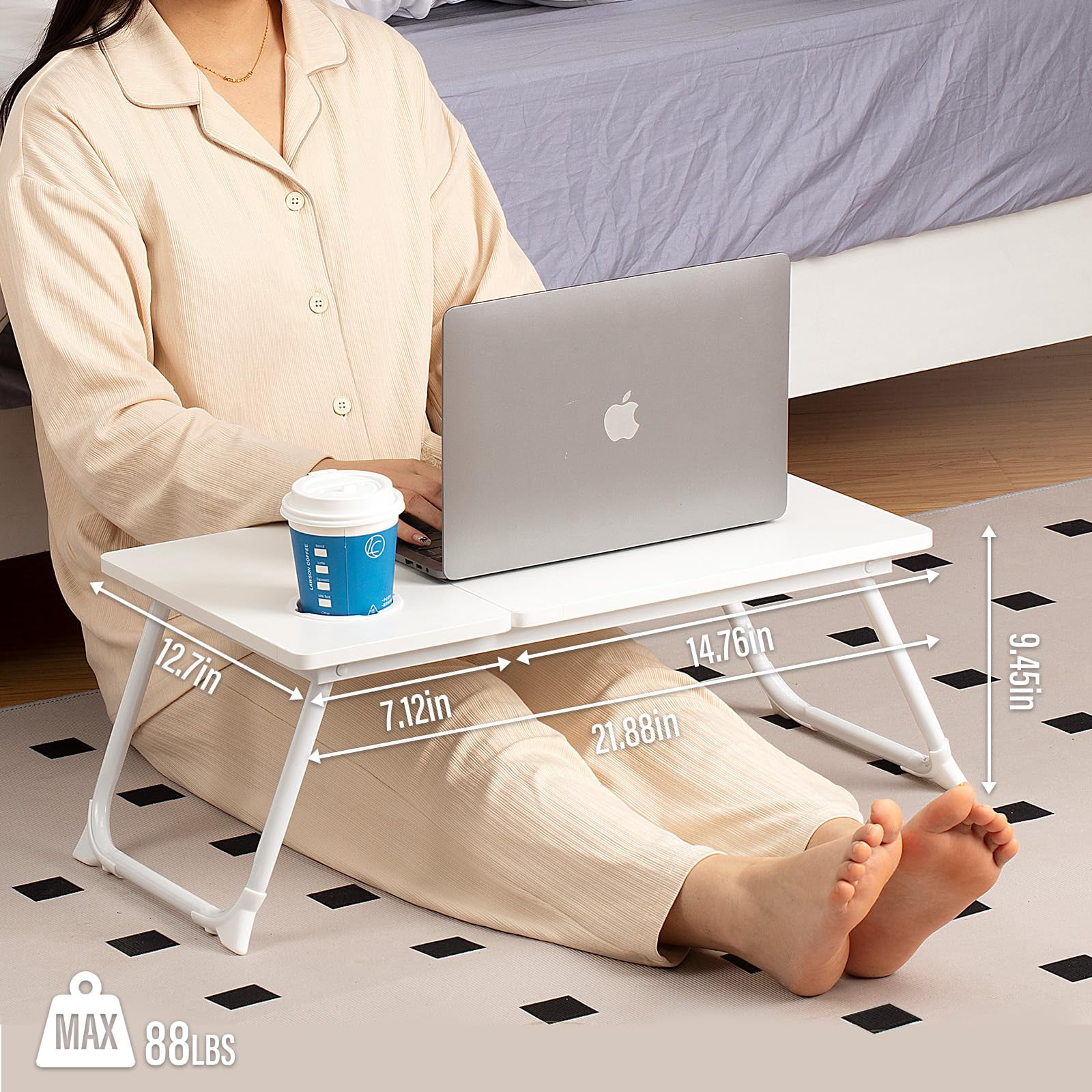 Laptop Desk For Bed Couch  Adjustable Foldable Table With Cup Holder Breakfast Serving Tray Portable Lap Stand Working Reading Writing Eating Gaming In Sofa Floor(white)