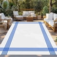 thumbnail image 2 of Striped Navy Outdoor Rug 3x5 Ft - Reversible Patio Rug Outdoor Camping Rugs, Blue White Geometric Minimalist Washable Indoor Outdoor Area Rugs, Non-Slip Outdoor Carpet Runner for Deck/Porch, 2 of 8