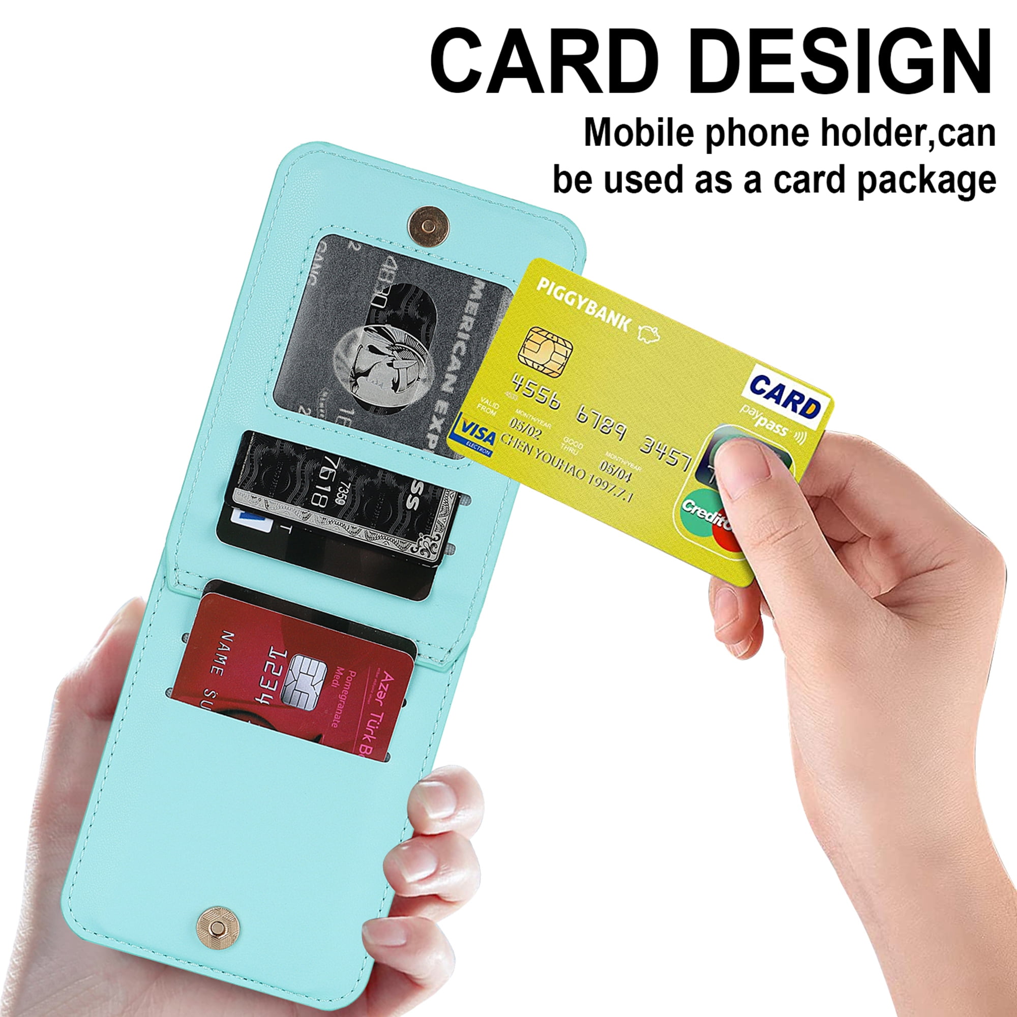 Decase for Samsung Galaxy Z Flip 5 Luxury Zipper Wallet Phone Case, Multi-Function Kickstand Card Holder Adjustable Fashion Flip Cover Case with Crossbody Strap for Samsung Z Flip 5 5G,Mint