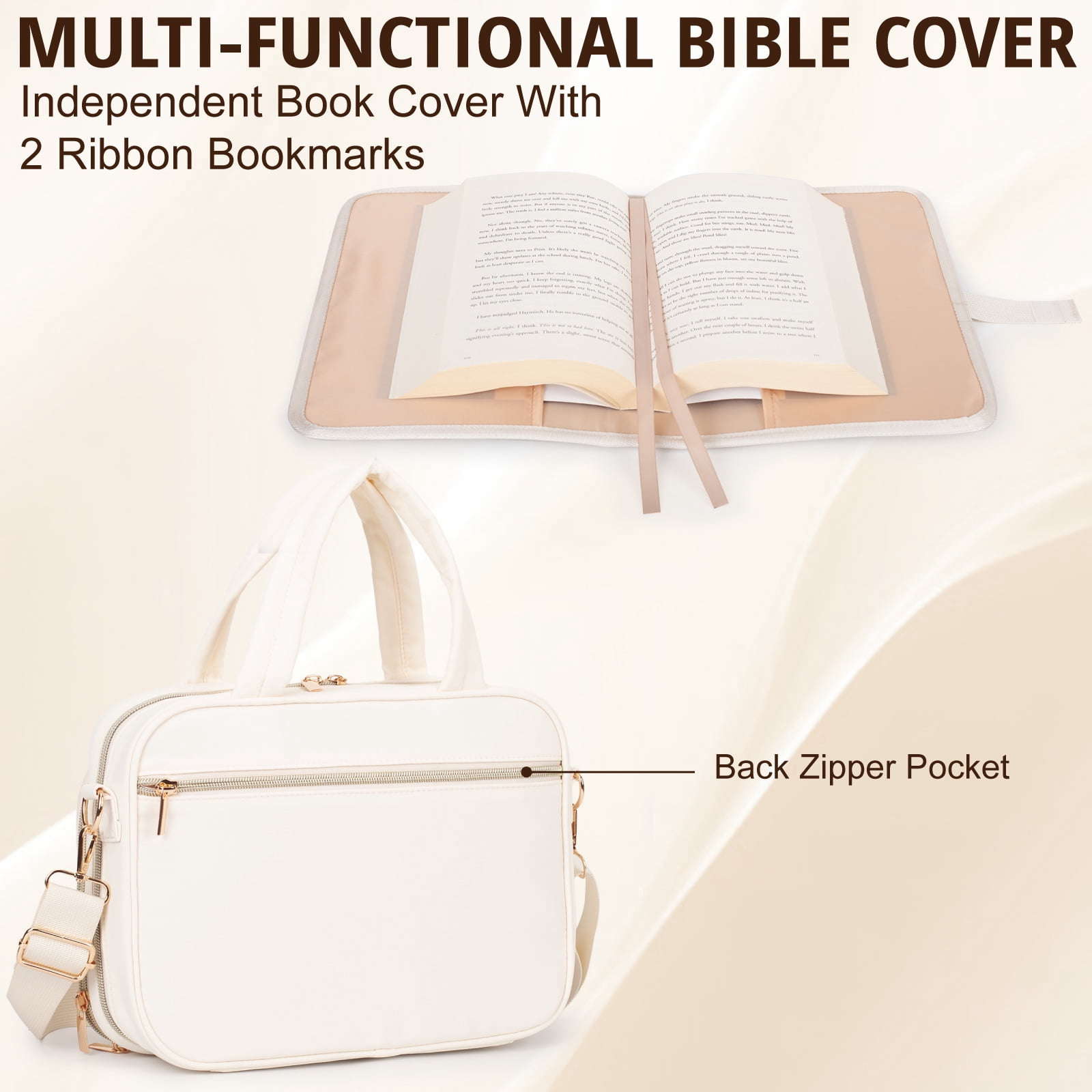 Bible Cover for Women, 2 Layers, Large Bible Carrying Case with Handles Shoulder Strap, Soft Puffy Quilted Bible Bag with Book Cover Organizer, Bible Tote for Church Study Supplies Accessories