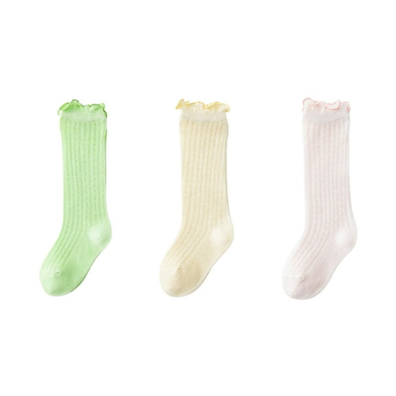 Hjtefg Girls Lace Socks 3-Pack - Breathable Mesh Knee High Stockings,Cute Dress Socks for Toddler Kids,Color: Yellow Size: 1-3 Years
