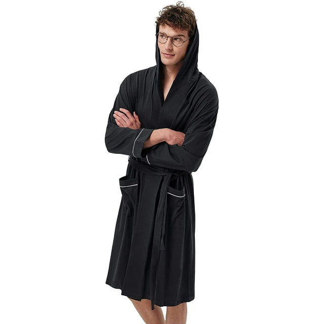 Men's Cotton Robe Lightweight, Soft Kimono Knee Length Bathrobes with Pockets for Spa and House,M-XXL