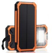Solar Power Bank Portable Solar Panel Charger with 6 LEDs Bright Flashlight 2 Output Ports