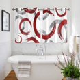thumbnail image 3 of Red Grey Kitchen Curtains Short 45 Inch Length, Geometric Circle Modern Abstract Simple Art Grommet Top Bedroom Living Room Curtains, Light Filtering Cafe Curtain Drapes 2 Panels Set 84''x45'', 3 of 9