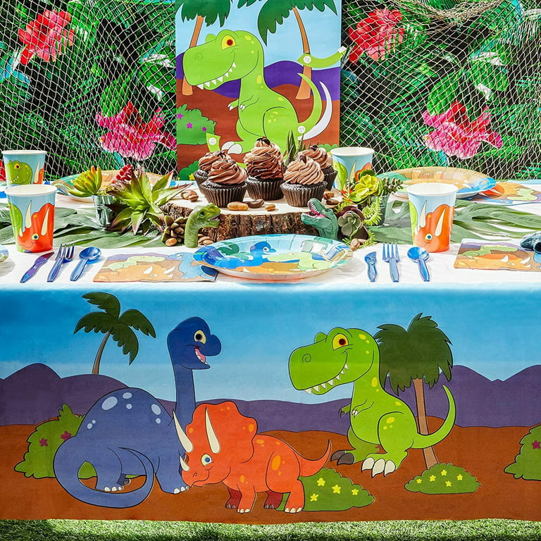 Dinosaur Plastic Tablecloth - 6-Pack Dino Party 54 x 108 Inch
