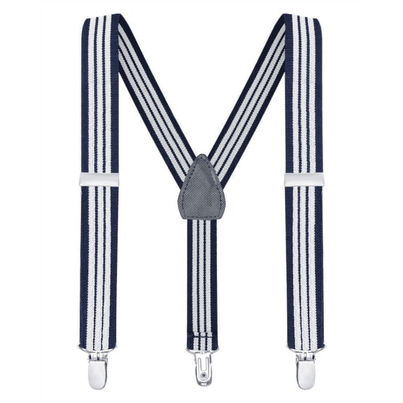 Buyless Fashion Adjustable Suspenders for Kids Toddlers Baby Elastic Solid Color 1 Inch - Y Back Design - 5102-Navy-White-Stripe-30