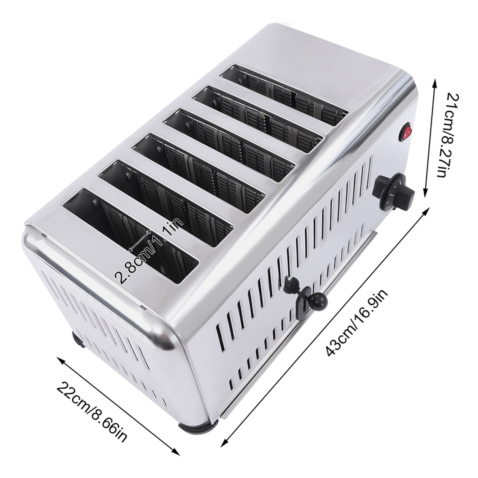 6 Slice Toaster with Wide Slots Commercial Toasters for Restaurant Bread Baking Machine 1680W Stainless Steel Toaster Countertop for Toast, Sandwiches, Meatloaf