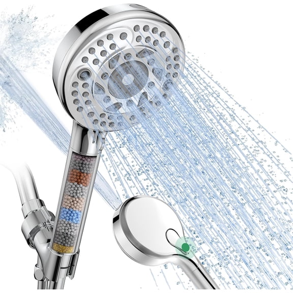 Filtered Shower Head with Handheld, 9-Spray Setting Detachable Showerhead with Filters, Shower Head for Hard Water - Filtered Chlorine, Improve Skin and Hair Texture, Chrome