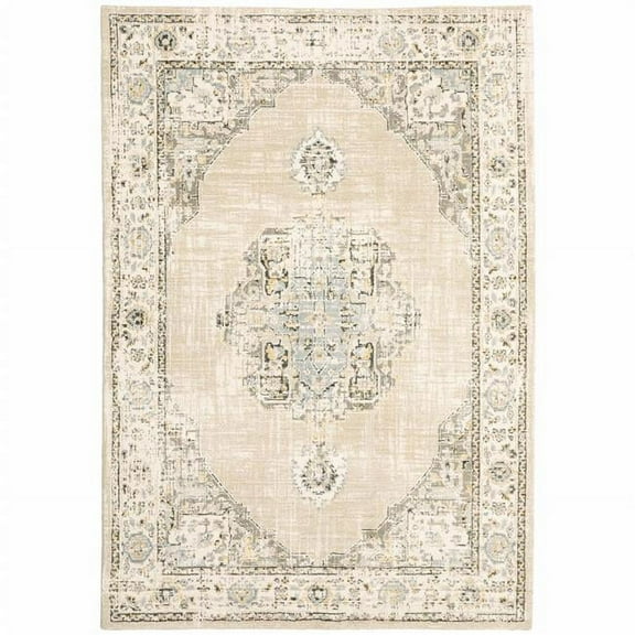 9 x 12 ft. Beige & Ivory Center Jewel Area Rug