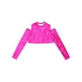 thumbnail image 3 of renvena Kids Girls Metallic Long Sleeve Off-Shoulder Dance Crop Tops Sports T-Shirt Dancewear, 3 of 7