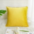 thumbnail image 2 of PiccoCasa Velvet Pillow Cover with Pompoms for Sofa Bed 1PCS Golden Yellow 16x16Inch, 2 of 8