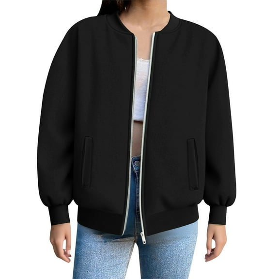 iHPH7 Women's Jackets Womens Bomber Jacket Casual Outerwear Baggy Jacket Womens Varsity Bomber Jacket Streetwear Women Womens Jackets Casual Black L