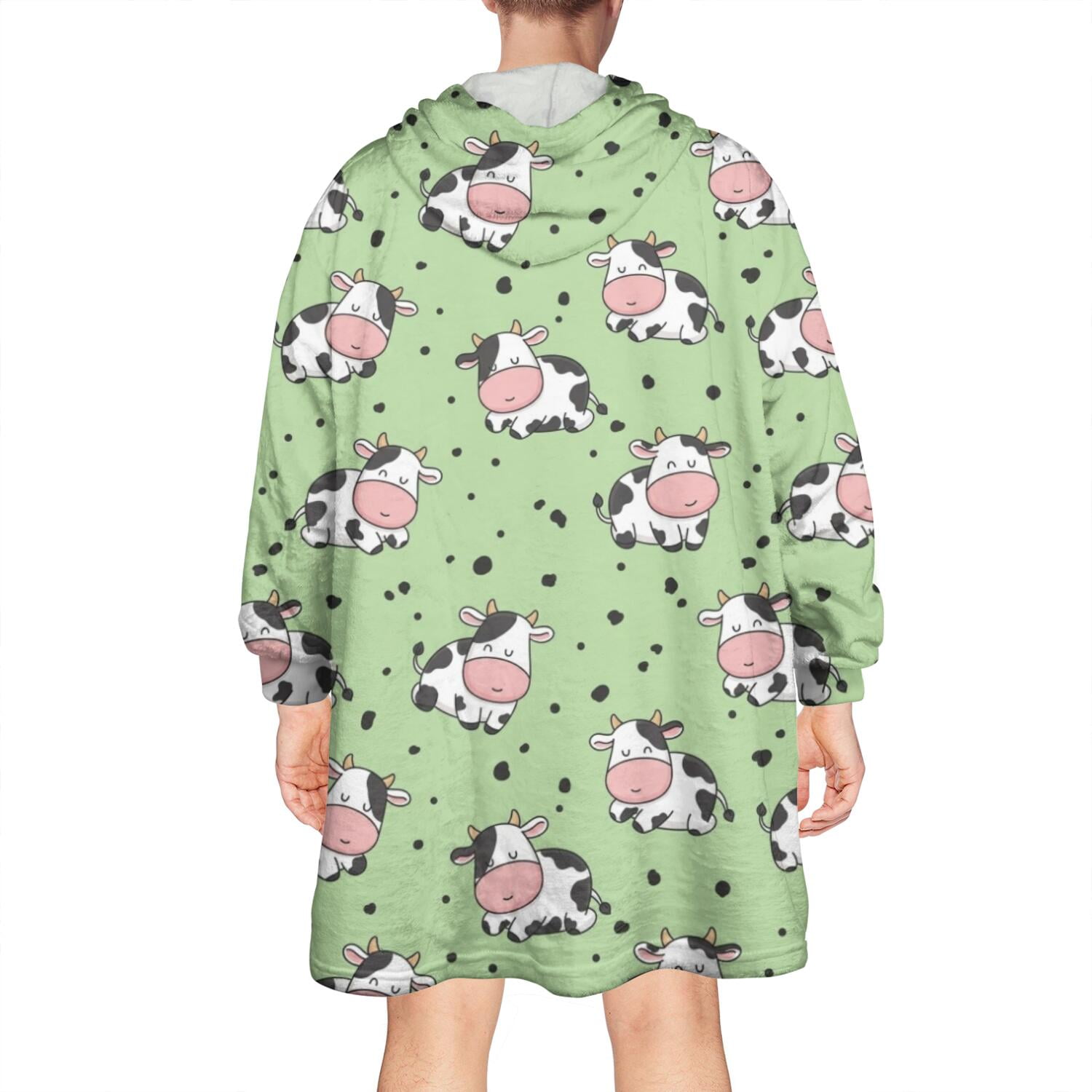 Wearable Oversized Blanket,Green Cow Dot Pattern Wearable Blanket Hoodie for Adults,Cozy Hooded Blankets with Super Pockets,Super Warm Fuzzy Pullover for Women & Men