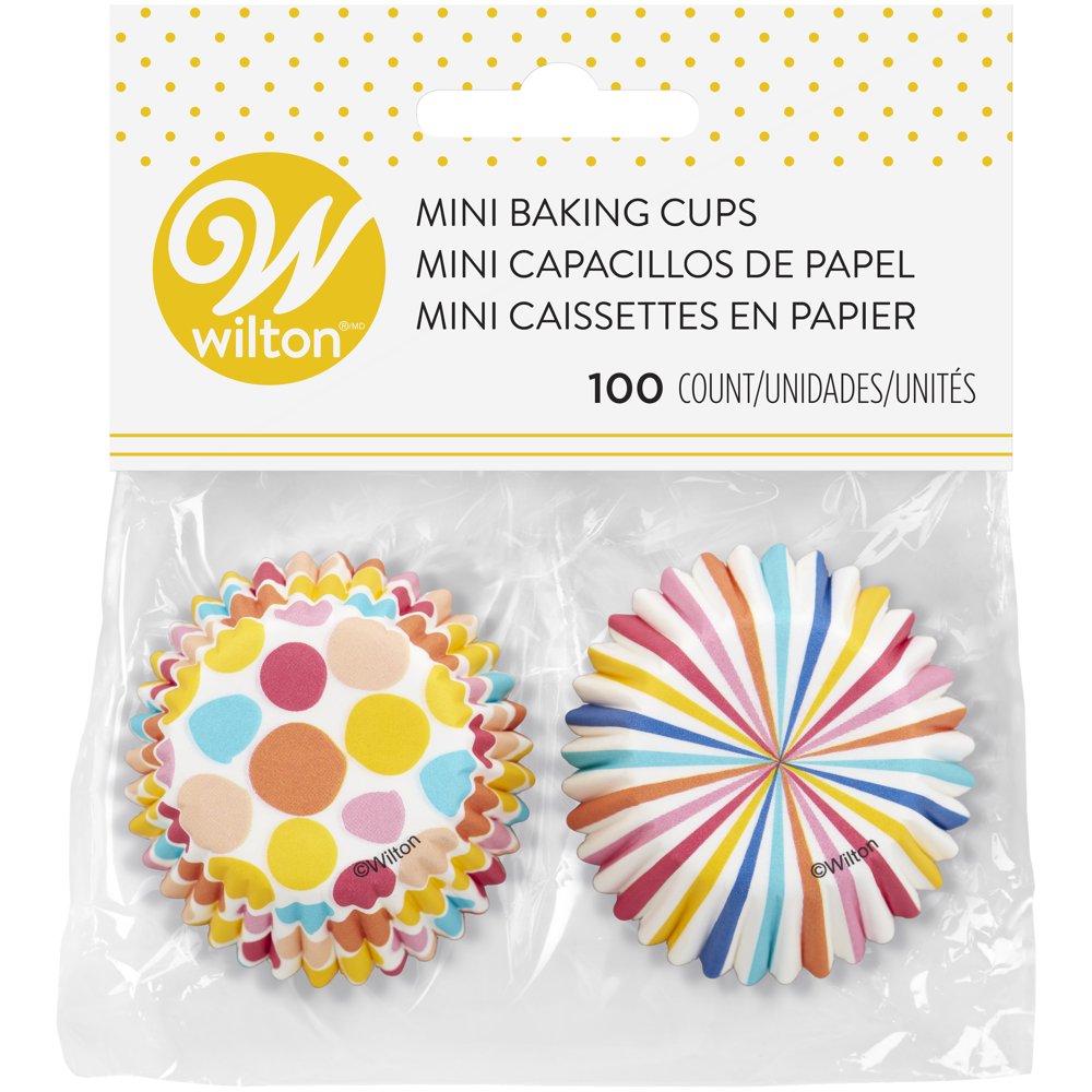 Wilton Colorful Polka Dot and Stripes Mini Baking Cups, 100Count