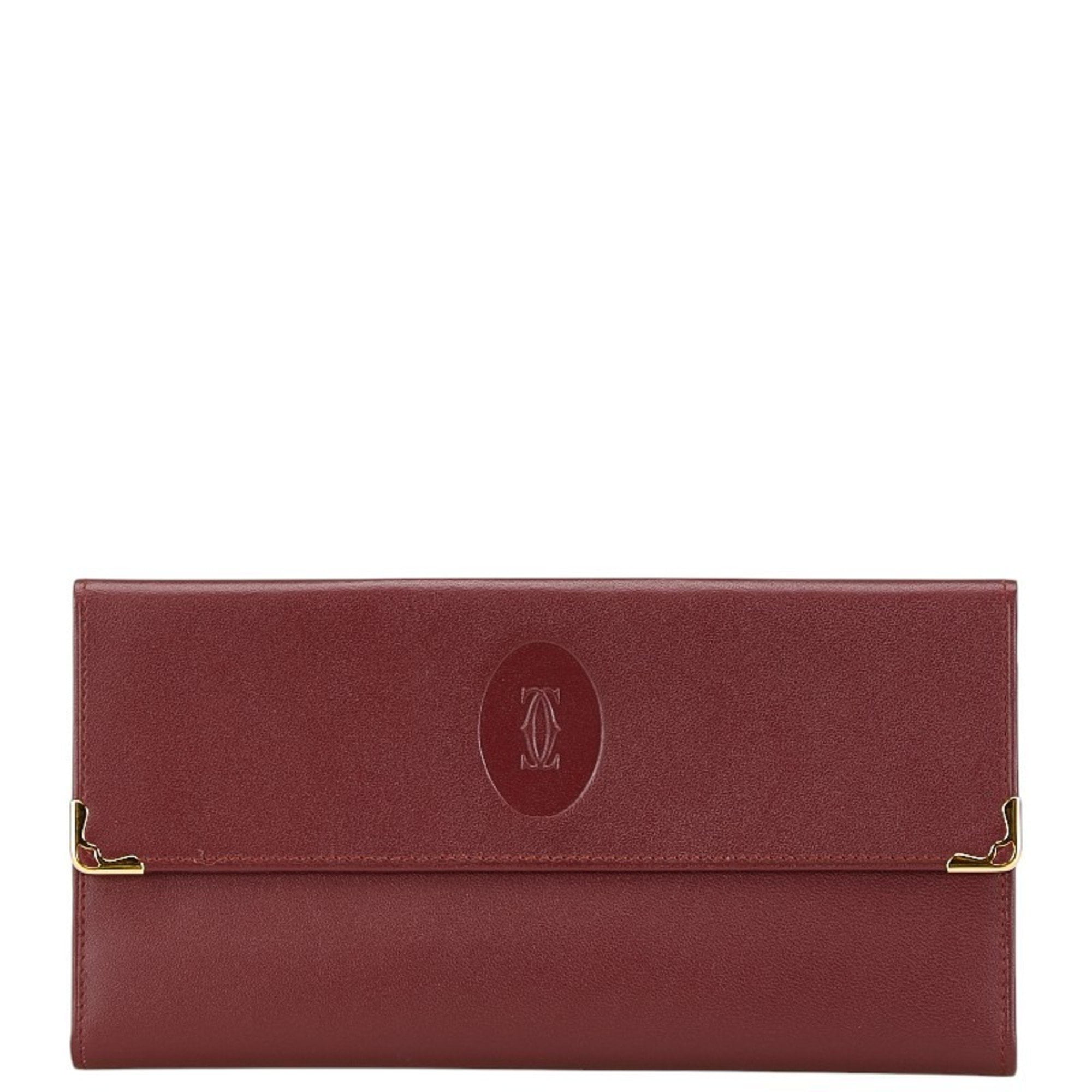 Pre-Owned Cartier Must Line Long Wallet Wine Red Leather Women