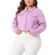 thumbnail image 4 of Conjuntos de botones de jeans de mujer de talla grande Agnes Orinda, chaquetas de mezclilla recortadas 2X en púrpura claro, 4 of 6