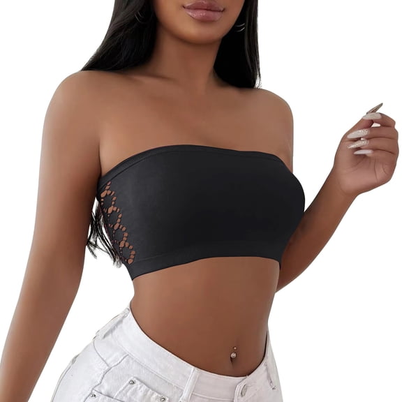 Bra Strapless Push Up Bandana Tube Top Non-slip Tube Tops Striped Tube Top Padded Strapless Bra Bralette with Padding Boho Bandeau Wireless Strapless Bra Black S