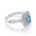 thumbnail image 3 of JeenMata Pave Crossover 1.35 Carat Emerald Cut Vivid Blue Created Aquamarine and Moissanite Double Halo Design Engagement Ring in 18K White Gold Plating over Silver, 3 of 5