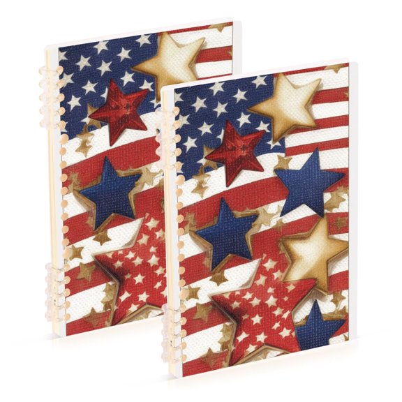 American Flag Stars Ring Binder Notebook Journey Note Diary College Ruled Spiral Notebook Study Loose Leaf Paper A5 60 Pages