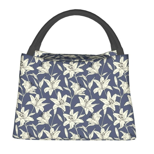 Fotbe Lilies Flowers Bolsa Térmica Portátil con Estampado, Bolsa de Entrega de Alimentos Aislada, Bolsa Reutilizable de Gran Capacidad para Comidas y Supermercado