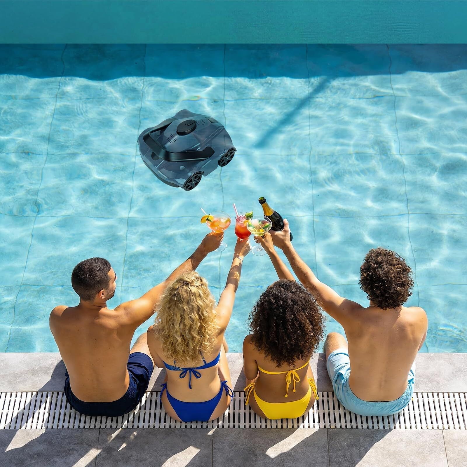 EuKer Pool Cleaner Robot, Automatic Pool Vacuum Robot with Smart Self-Parking and Auto-Drainage for Above-Ground/In-Ground Pools, Gray