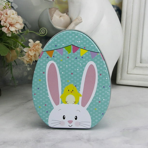 Caja para Guardar Dulces de Pascua | Organizador de Huevos de Pascua de Hierro Multicolor con Adorables Conejitos | Contenedor Duradero para Dulces Navideños, Ideal para Envolver Regalos y Guardar Du