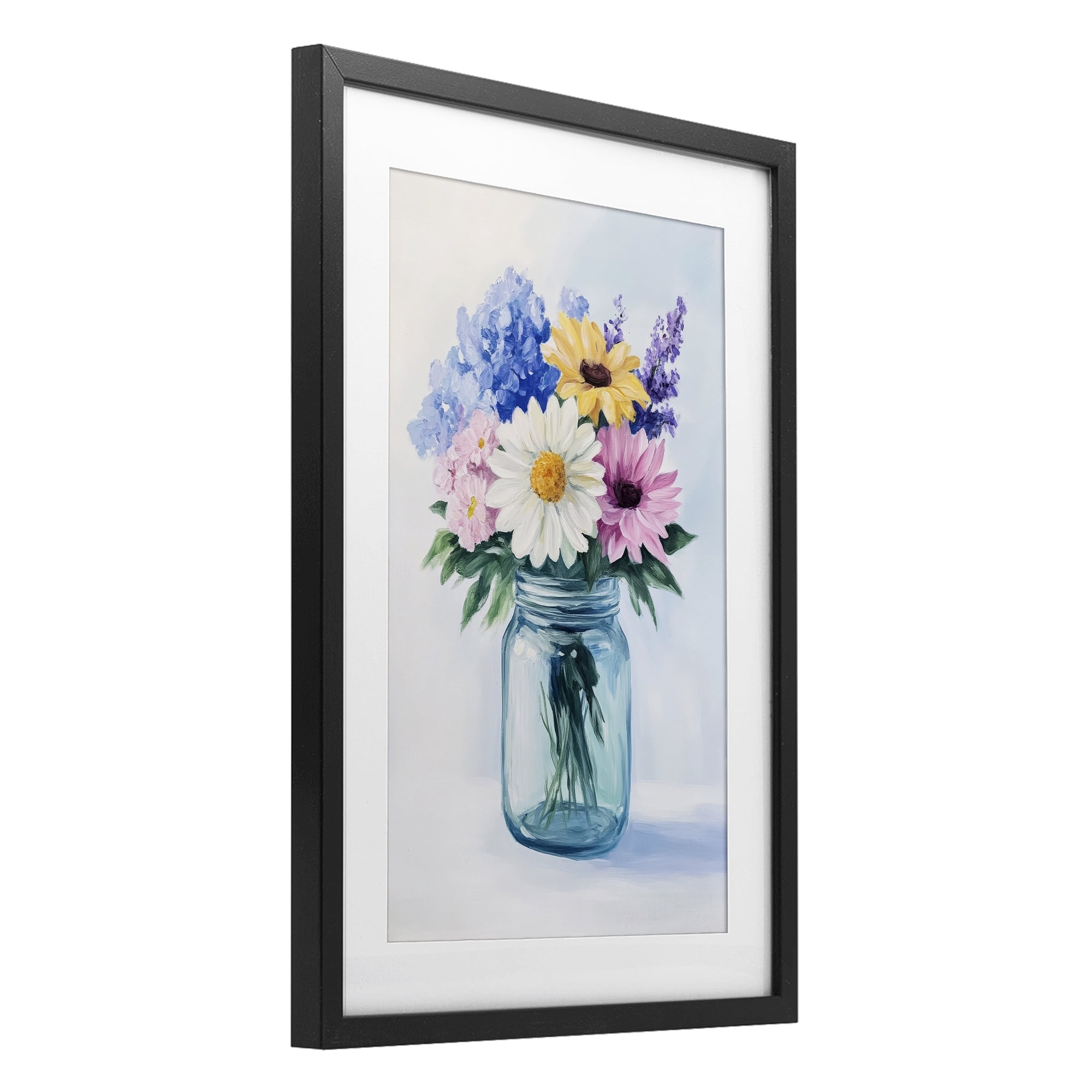 Stupell Industries Country Jar Wildflower Bouquet Black Framed Print Under Glass, design by Petal Prints Design