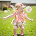 thumbnail image 2 of BemeyourBBs Newborn Baby Girls Summer Clothes False Two Piece Romper Outfit Pink Floral Printed Rib Knit Fly Sleeves Bodysuit Playsuit and Bow Headband, 2 of 9