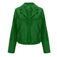 thumbnail image 6 of HANXIULIN Ladies Fashion Solid Color Fringe Faux-Leather Jacket Fashion Fringe Motorcycle Cropped Jacket Green L, 6 of 9