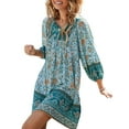 thumbnail image 2 of Taoocy Women Casual Floral Print Dresses Summer Boho V Neck Long Sleeve Flowy Loose Mini Dress, 2 of 7