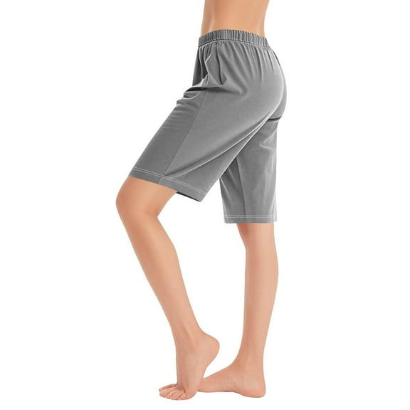 Daiosportswear Women'S Bermuda Long Cotton Sweat Knit Pull On Walking Lounge with Pocket,Shorts for Women Gray XXXL(XXXL)