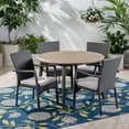 thumbnail image 2 of GDF Studio Venti Outdoor Acacia Wood and Wicker 5 Piece Dining Set with Cushion, Gray, 2 of 13