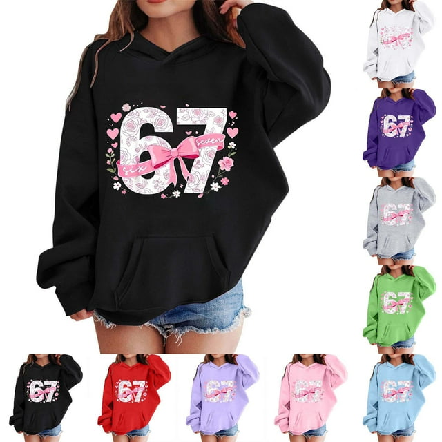67 Niños con capucha Niñas 6 7 Meme Sudadera cómoda manga larga Suéteres divertidos 6 7 Número impreso Novedad manga larga con capucha Suéter de moda cómodo once once hoodie (rojo,11-12 años)