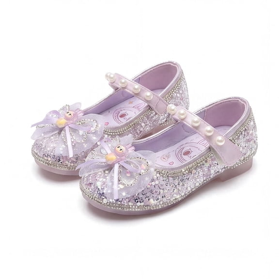 Meckior Toddler Girls Glitter Mary Jane Shoes Little Kids Low Heel Wedding Party Princess Dress shoes for Little Kids
