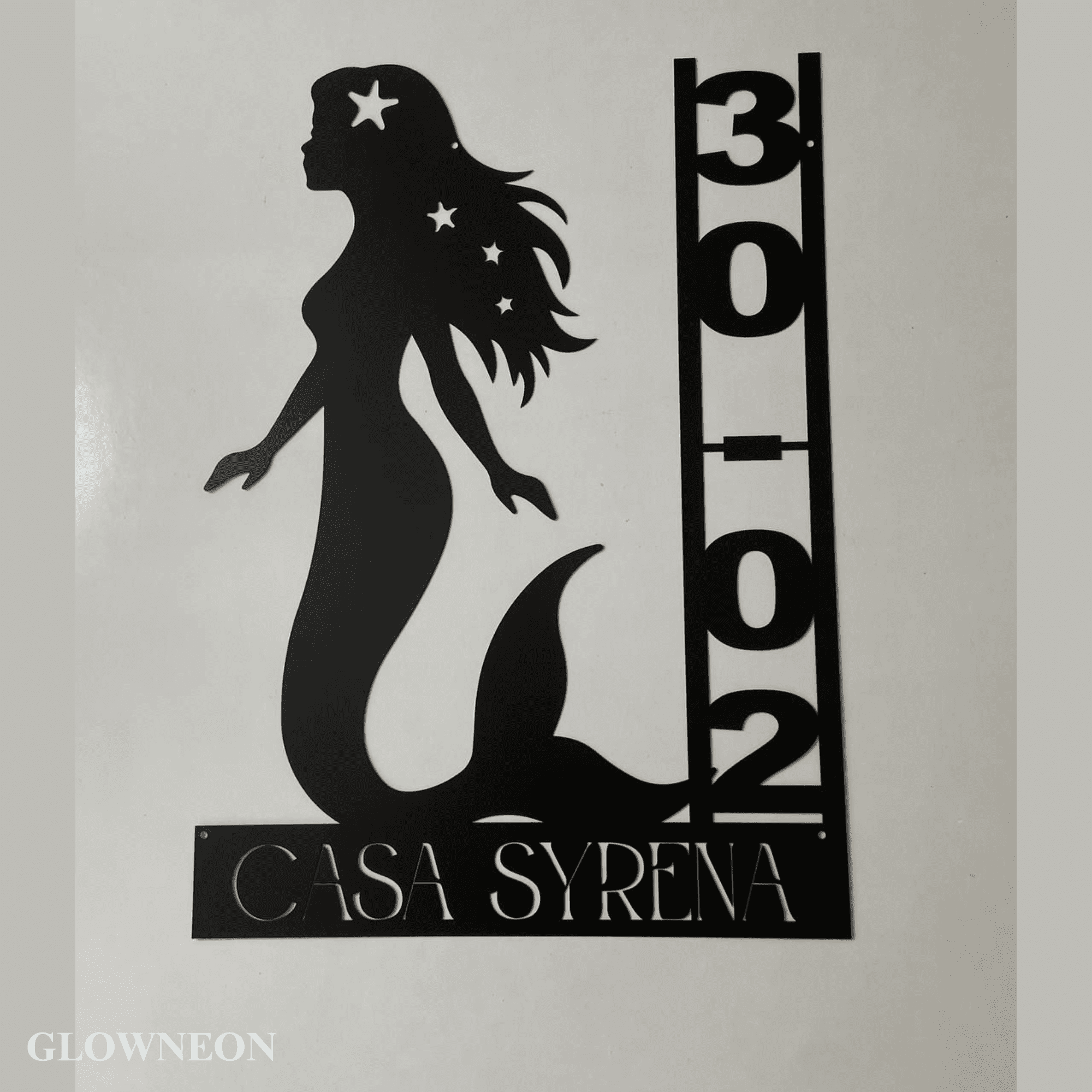 Glowneon Personalized Fairy Mermaid House Number Address Metal Decor