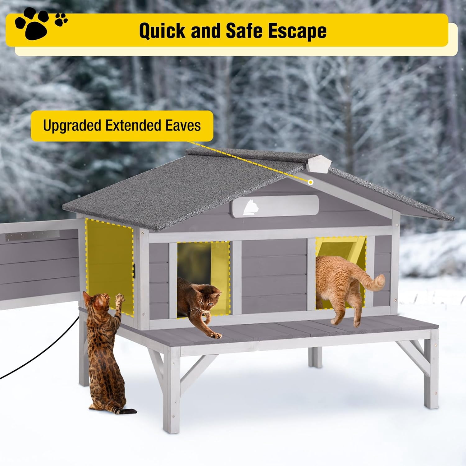 Aivituvin Heated Cat House for Outside Large Outdoor Insulated Cat House Weatherproof Feral Cat Shelter with Heated Pad, Insulated All-Round Thermal Liner, Chewproof Cable for 1-4 Cats (Winter-Ready)