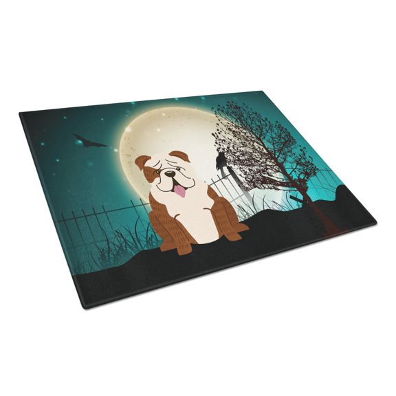 Caroline's Treasures Halloween Scary English Bulldog Brindle White Glass Cutting Board Large