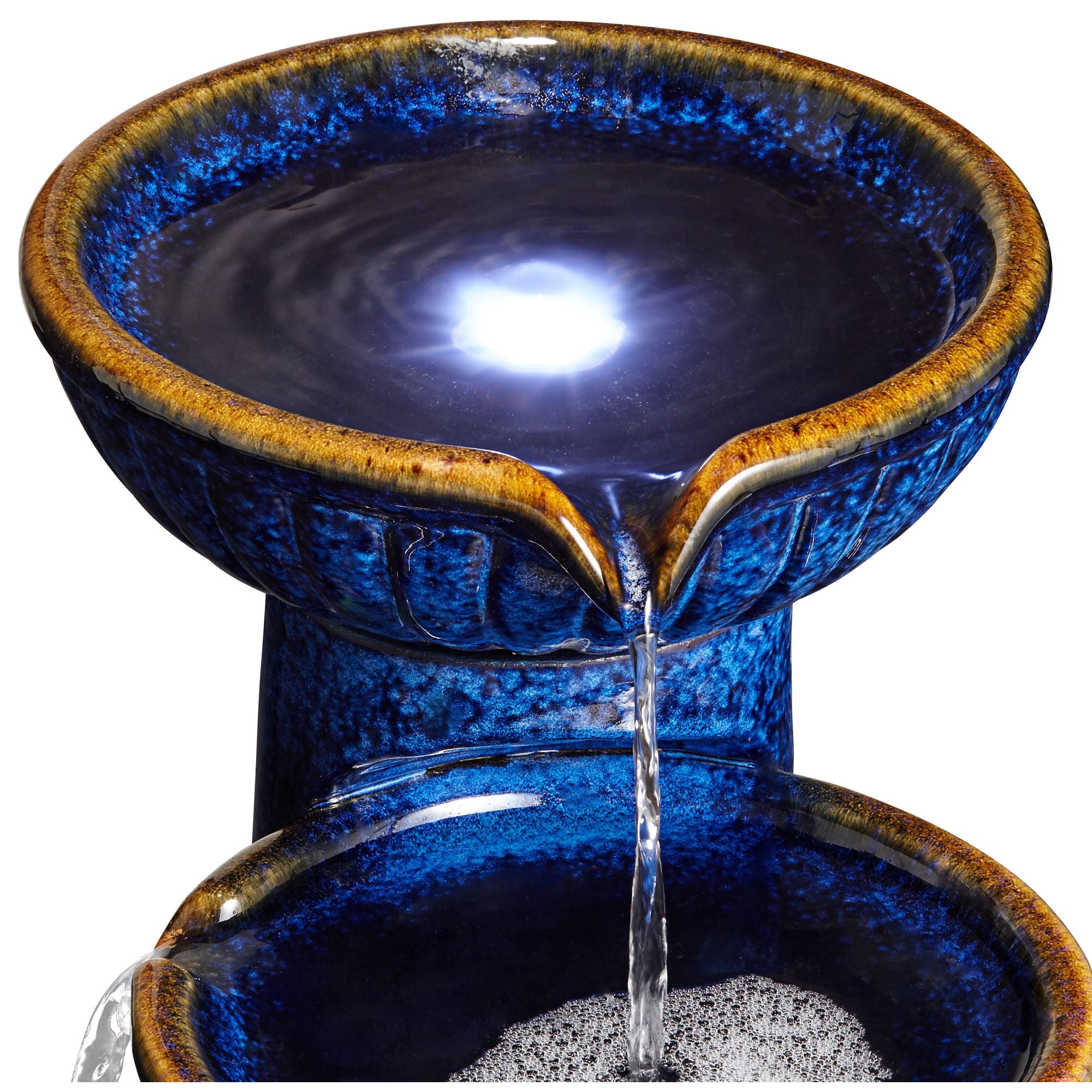 3-Bowl 26 3/4" High Large Modern Outdoor Decor Blue Cobalt Ceramic Floor Fountain with Light LED Garden Patio