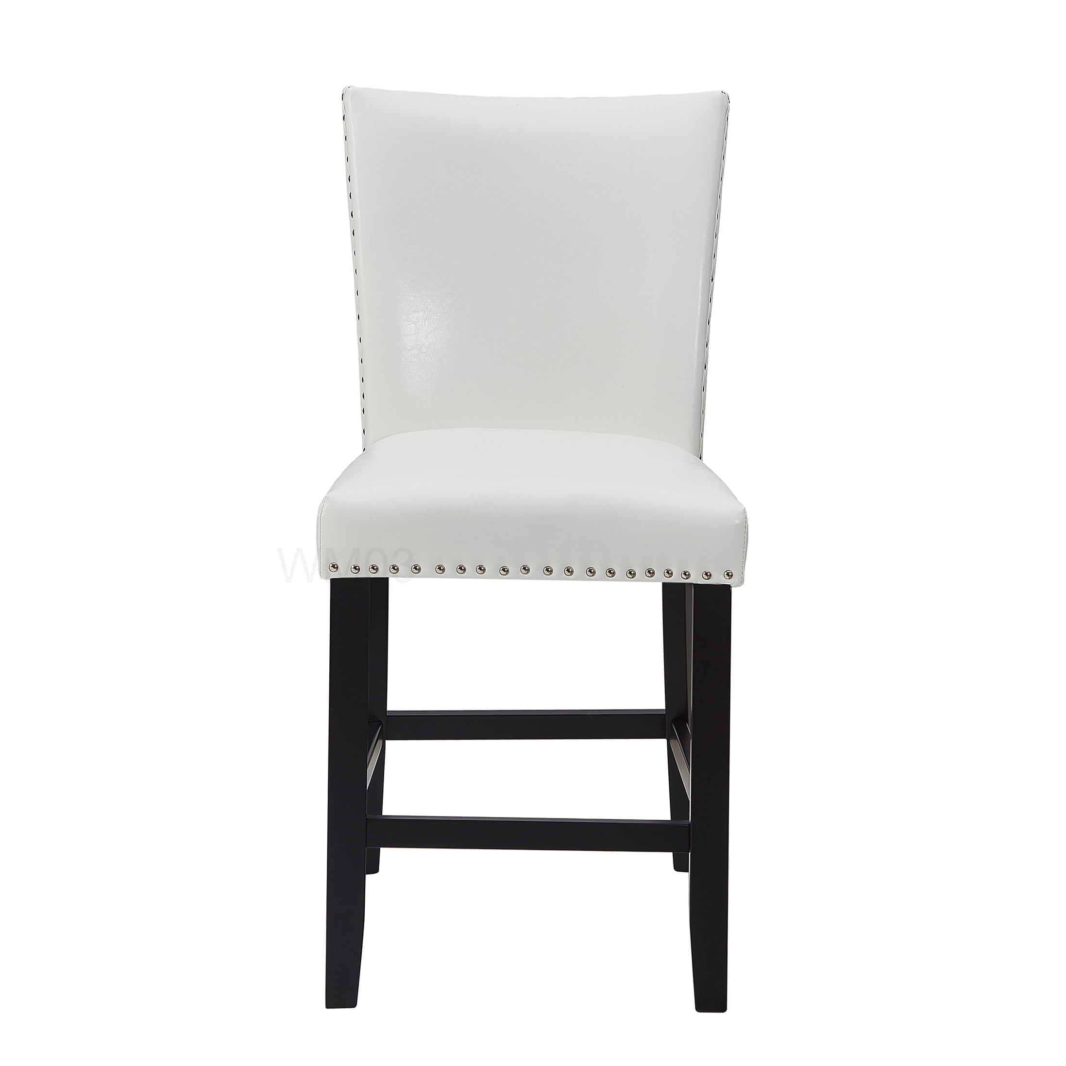 Set of 2 PU Upholstered Bar Stools with Footrest, White and Chrome Accents