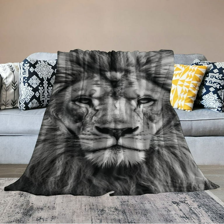 HENGT Lion Blanket Animal Print Flannel Throw Blankets for Adult Super Cozy Soft Warm Lightweight Decorative Plush Blanket for Couch Sofa Bed Office
