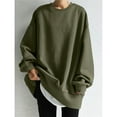 thumbnail image 3 of Sudadera Holgada de Cuello Redondo para Mujer, de Larga, Informal, de Algodón, de Color Liso, para Otoño Verde M, 3 of 5