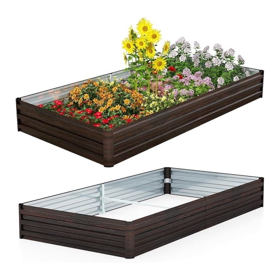 Raised Garden Bed, 8x4 x1 ft Galvanized Metal Planter Raised Bed for Vegetable Fruit Flower, Outdoor Planter Box with Open-Ended Base for Patio Lawn