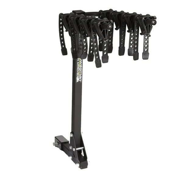 Swagman Bike Rack 63381 Trailhead; RV Approved version of the Trailhead 2; 2 Inch Receiver Hitch Mount; Holds 4 Bikes; Up To 100 Pound Weight Capacity; Bike Frame Rests On Arms With Cradles And Straps