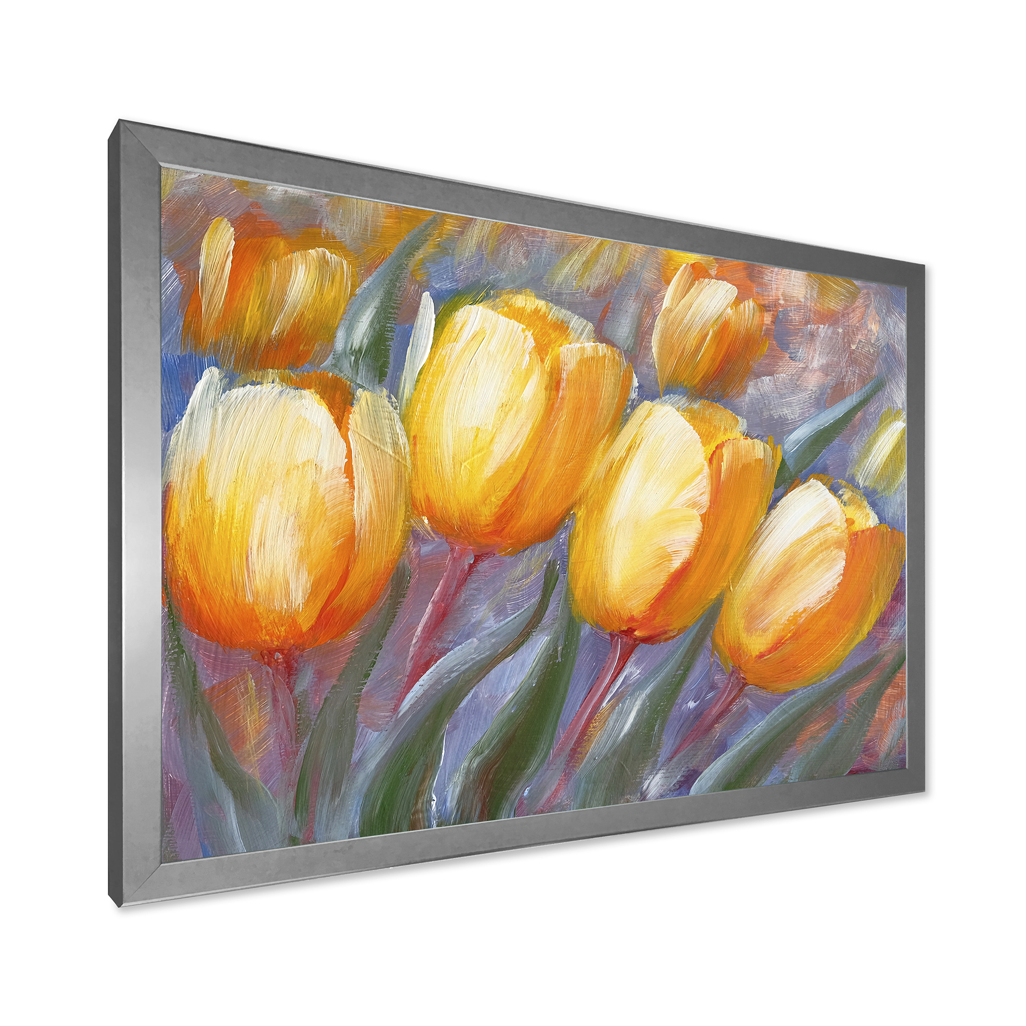 Designart 'Abstract Yellow Blooming Tulips' Traditional Framed Art Print